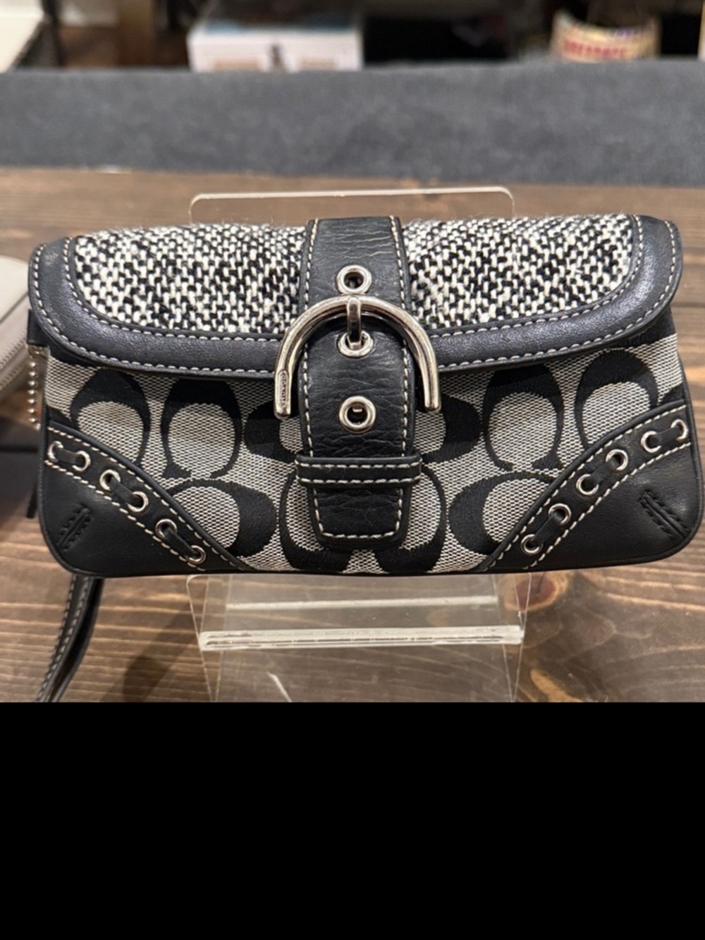 Coach*Rare*Signature C Canvas, Tweed & Leather Trim Soho Wristlet/Wallet (EUC)